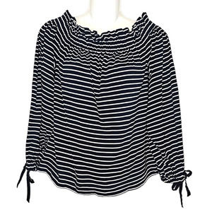 Banana Republic Supima Crop Top Off the Shoulder Navy White Stripes Womens Med